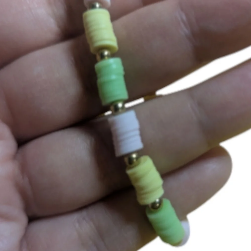 Handmade Clay Beaded Bracelet Stretchy Yellow  Hand Crafted